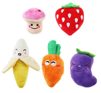 Peluches para perros en forma de frutas y verduras